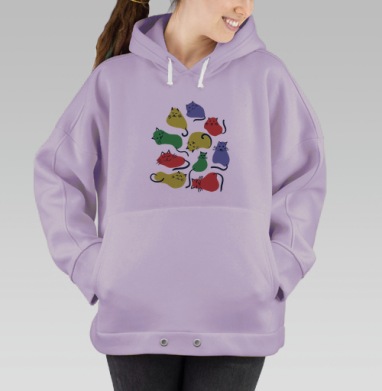Веселые яркие коты в разных позах на белом фоне, Hoodie Oversize Fiolet