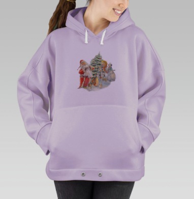Весёлый Дед Мороз и снеговики у ёлки Новый Год вместе, Hoodie Oversize Fiolet