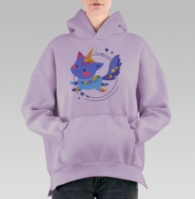 Весёлый Космический Кот Единорог Бежит, Hoodie Oversize Fiolet, утепленная