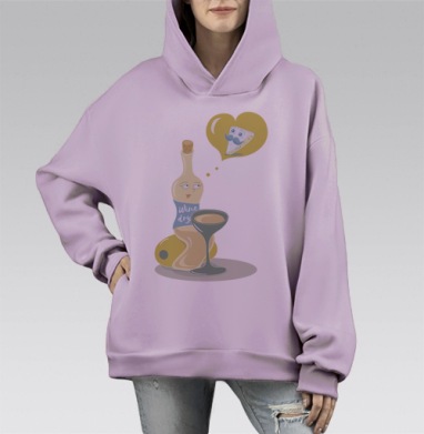 Вино мечтает о сыре, Hoodie Mono Fiolet, оверсайз, утепленная