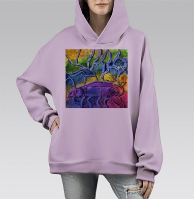 Витраж-тачка, Hoodie Mono Fiolet, оверсайз, утепленная