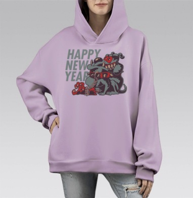 Внимание, Год Собаки, Hoodie Mono Fiolet, оверсайз, утепленная