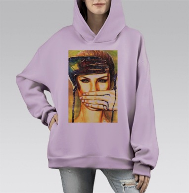 Внутренний космос девушка рука растекается, Hoodie Mono Fiolet, оверсайз, утепленная
