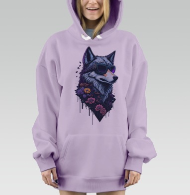 Волк в очках и цветочный микс синий фиолетовый серый, Hoodie Mjhigh Dig Mel, Fiolet, утепленная