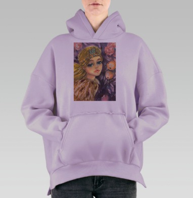 Волшебная дева с розами и короной из сказки, Hoodie Oversize Fiolet, утепленная