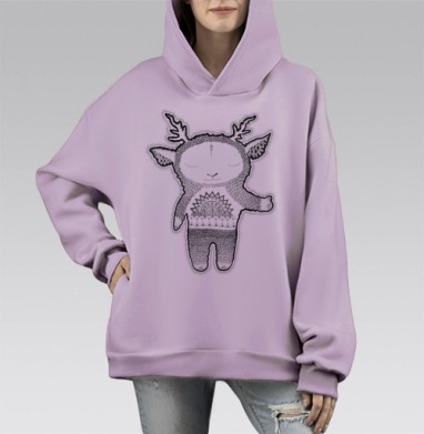 Волшебный олененок, Hoodie Mono Fiolet, оверсайз, утепленная