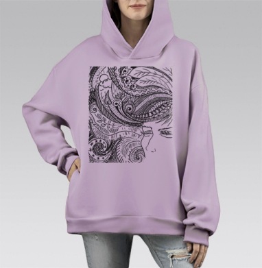 Глубокая медитация: монохромный дудлинг, Hoodie Mono Fiolet, оверсайз, утепленная