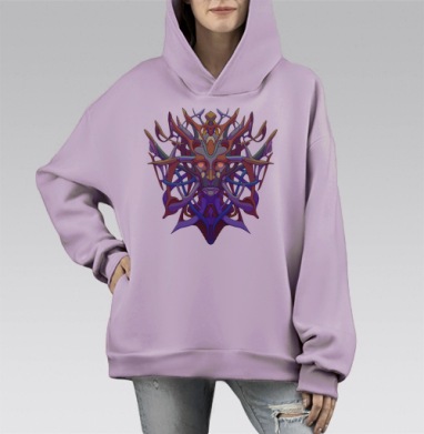 Мистическая абстрактная маска природы и механики, Hoodie Mono Fiolet, оверсайз, утепленная