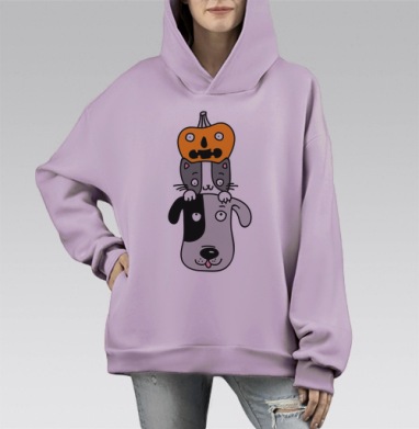 Хэллоуинский тотем, Hoodie Mono Fiolet, оверсайз, утепленная