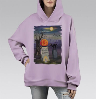 хэппи хэллоуин, Hoodie Mono Fiolet, оверсайз, утепленная