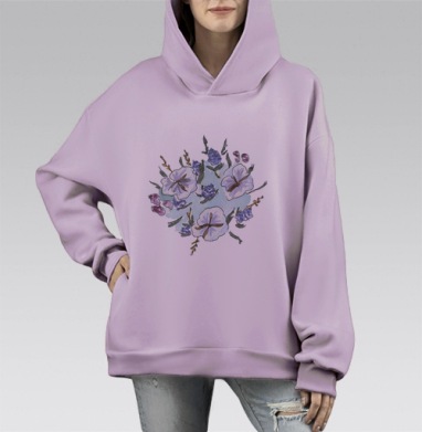 ХЛОПКОВЫЙ БУКЕТ, Hoodie Mono Fiolet, оверсайз, утепленная