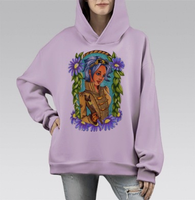 Художник Стимпанк, Hoodie Mono Fiolet, оверсайз, утепленная