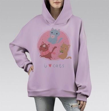 Я люблю котеек, Hoodie Mono Fiolet, оверсайз, утепленная