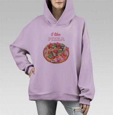 Я люблю пиццу, Hoodie Mono Fiolet, оверсайз, утепленная
