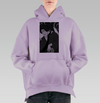 Японская женщина размышляет над смертью в монохроме, Hoodie Oversize Fiolet, утепленная