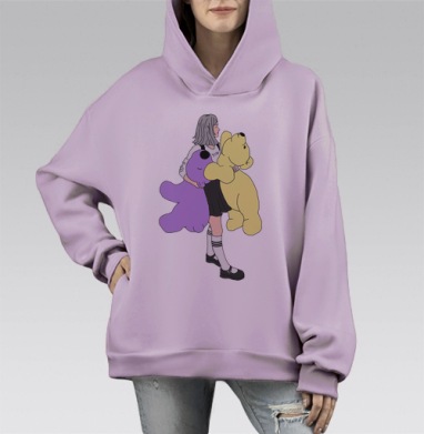 Японская школьница, Hoodie Mono Fiolet, оверсайз, утепленная