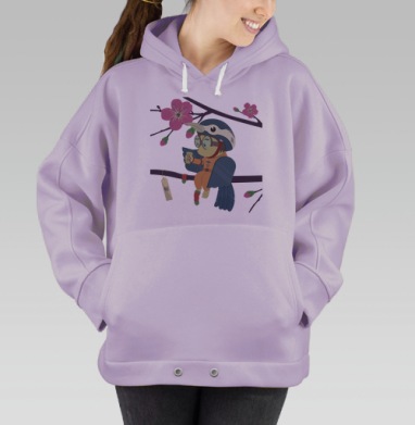 Японский мальчик в костюме птички сидит на сакуре, Hoodie Oversize Fiolet