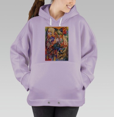 Яркая абстракция с динамичными линиями и цветами внутри мира, Hoodie Oversize Fiolet