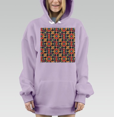 Яркая геометрия с кругами и квадратами на синем, Hoodie Mjhigh Dig Mel, Fiolet, утепленная