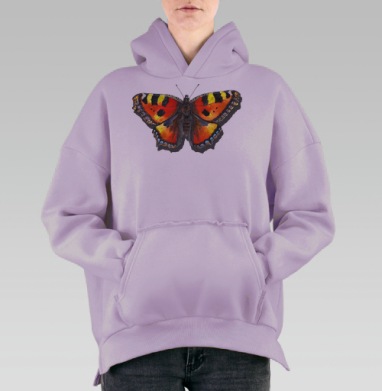 Яркая красочная бабочка крапивница уникальные крылья, Hoodie Oversize Fiolet, утепленная