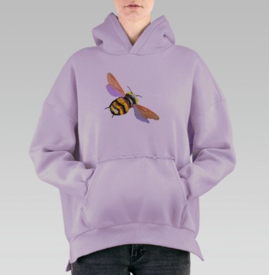 Яркая пчела в полете акварельные желтый оранжевый черный, Hoodie Oversize Fiolet, утепленная