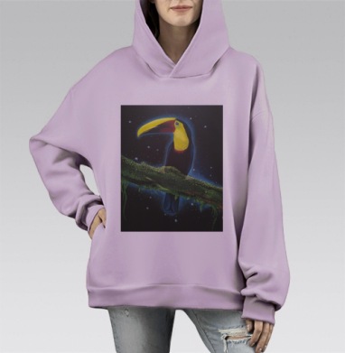 Яркая птичка, Hoodie Mono Fiolet, оверсайз, утепленная