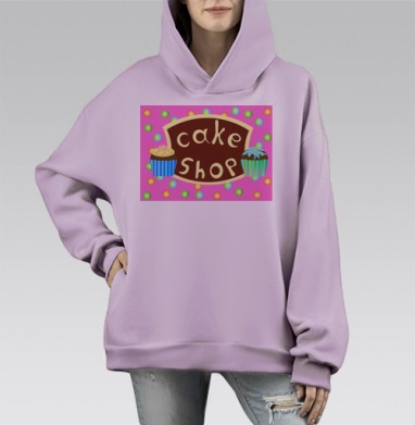 Яркая веселая кондитерская кексы радость, Hoodie Mono Fiolet, оверсайз, утепленная