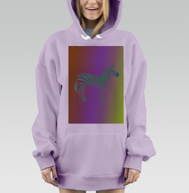 Яркая зебра с неоновыми полосами на радужном фоне, Hoodie Mjhigh Dig Mel, Fiolet, утепленная