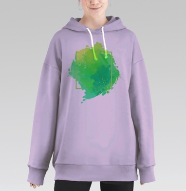 Яркая зелёная акварель с геометрической рамкой и эффектом распыления, Hoodie Long Oversize Fiolet