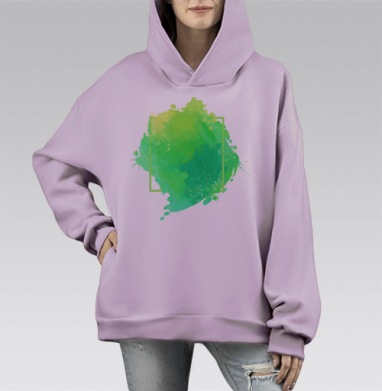 Яркая зелёная акварель с геометрической рамкой и эффектом распыления, Hoodie Mono Fiolet, оверсайз, утепленная