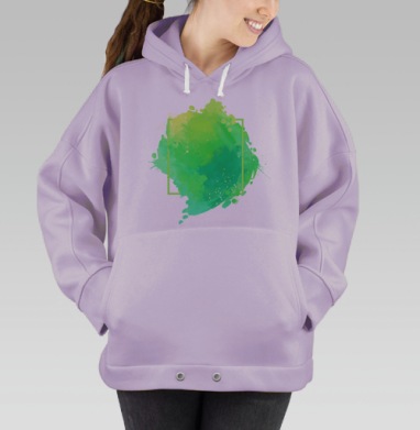 Яркая зелёная акварель с геометрической рамкой и эффектом распыления, Hoodie Oversize Fiolet