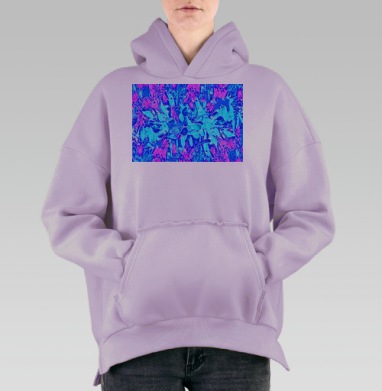 Яркие голубые брызги на лавандовом фоне абстрактное искусство, Hoodie Oversize Fiolet, утепленная
