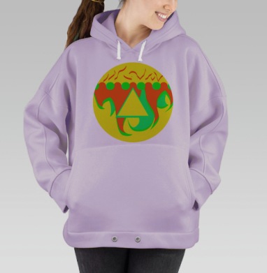 Яркий кислотный треугольник с огнём в центре композиции, Hoodie Oversize Fiolet