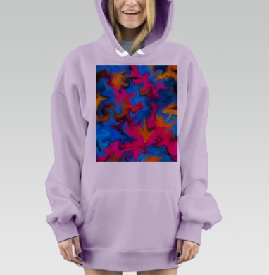 Яркое Абстрактное Слияние Синего Розового Оранжевого, Hoodie Mjhigh Dig Mel, Fiolet, утепленная