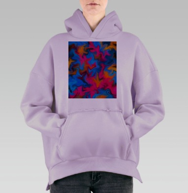 Яркое Абстрактное Слияние Синего Розового Оранжевого, Hoodie Oversize Fiolet, утепленная