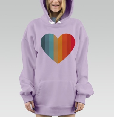 Яркое сердце с полосами из красного оранжевого бирюзового, Hoodie Mjhigh Dig Mel, Fiolet, утепленная