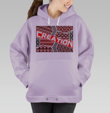 Яркое творчество в красных черных геометрических узорах, Hoodie Oversize Fiolet