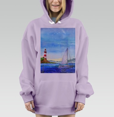 Яхта и маяк в море, Hoodie Mjhigh Dig Mel, Fiolet, утепленная