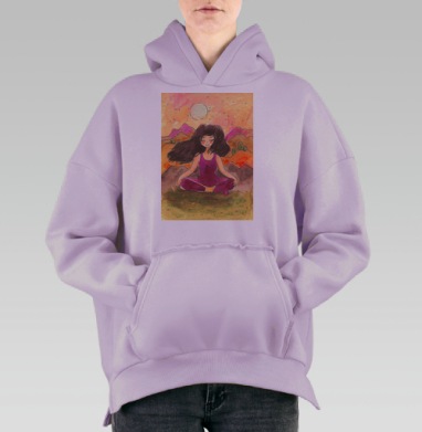 Йога на рассвете в горах гармония внутреннего баланса, Hoodie Oversize Fiolet, утепленная
