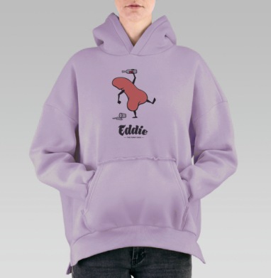 Забавный пьяный пенис с бутылкой в руке Eddie the funky dick, Hoodie Oversize Fiolet, утепленная