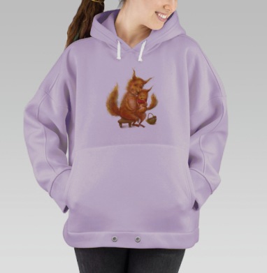 Заботливая мама белка с бельчонком на скамье, Hoodie Oversize Fiolet