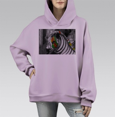 Зебры бывают цветными, Hoodie Mono Fiolet, оверсайз, утепленная