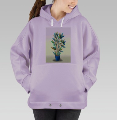 Зелёное домашнее растение в горшке с листьями, Hoodie Oversize Fiolet