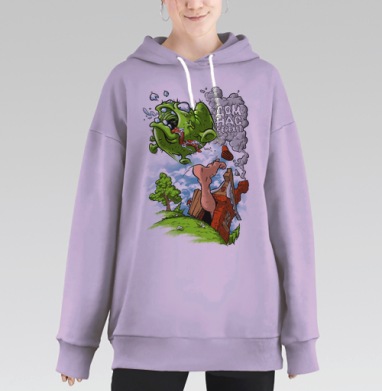 Зеленый монстр разрушает дом яркая динамика ДОМ НАС БЕРЕЖЁТ, Hoodie Long Oversize Fiolet