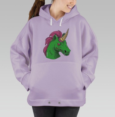 Зеленый зомби единорог с розовой гривой хэллоуин праздник, Hoodie Oversize Fiolet
