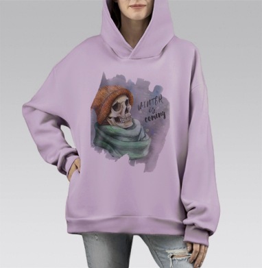 Зима лед Близко, Hoodie Mono Fiolet, оверсайз, утепленная