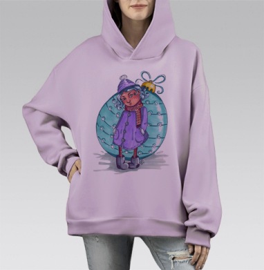 Зимняя девочка, Hoodie Mono Fiolet, оверсайз, утепленная