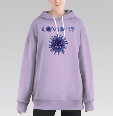 Злой Персонаж Коронавирус Фиолетовый На Розовом фоне, Hoodie Long Oversize Fiolet