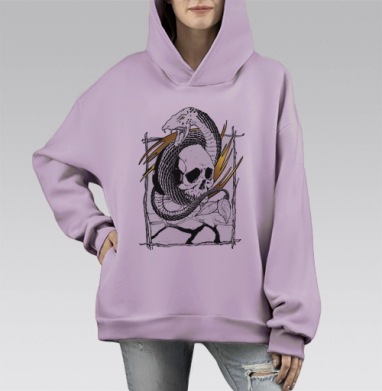 Змий с черепом, Hoodie Mono Fiolet, оверсайз, утепленная