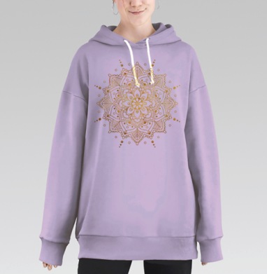 Золотая мандала на синем фоне для уюта и баланса, Hoodie Long Oversize Fiolet